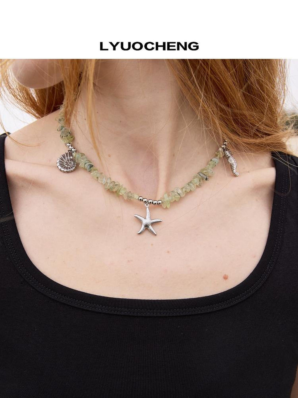 Citrine Grapestone Crystal Beaded Necklace with Silver Pendants