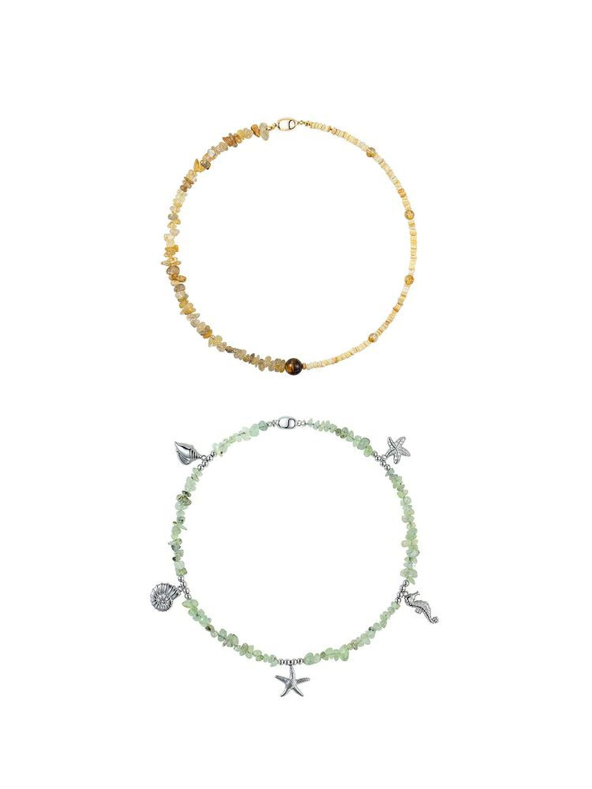 Citrine Grapestone Crystal Beaded Necklace with Silver Pendants