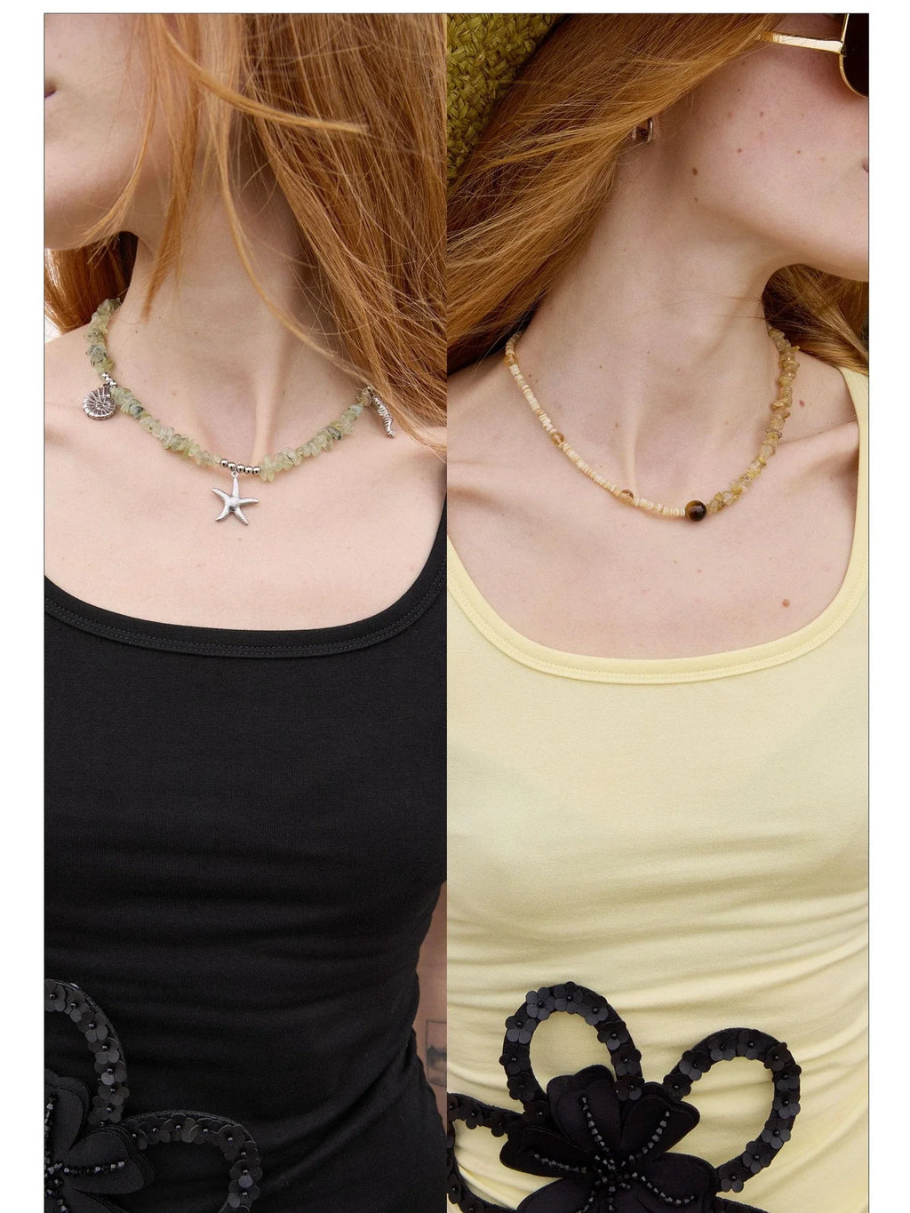 Citrine Grapestone Crystal Beaded Necklace with Silver Pendants