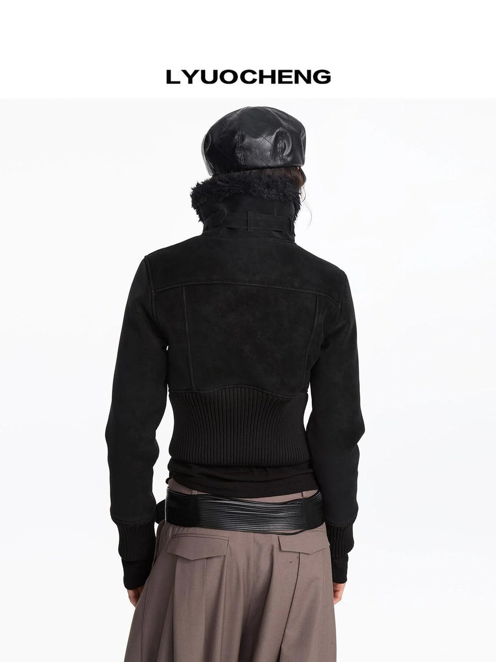 Contrast Rib Wool Blend Cropped Jacket