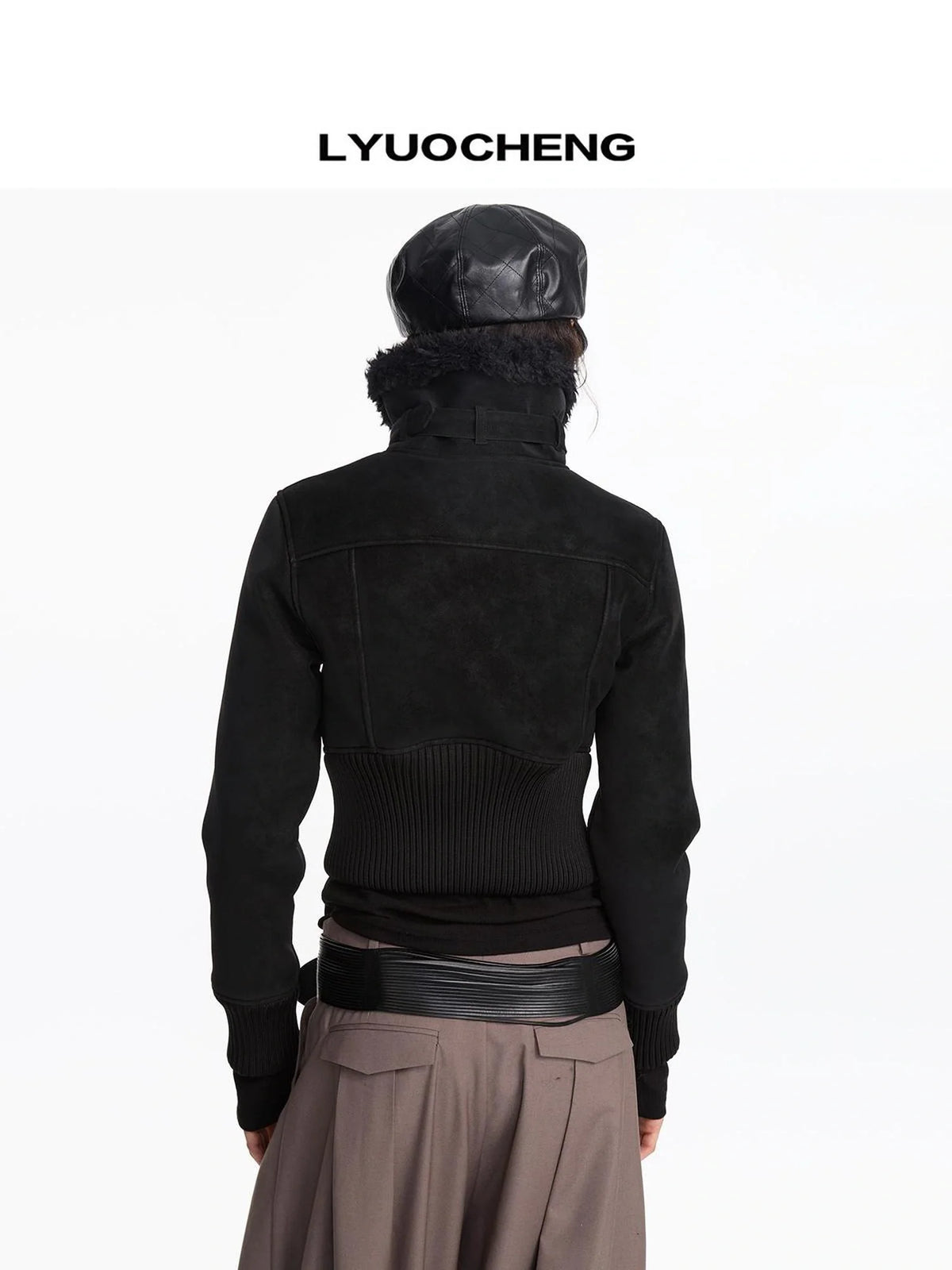 Contrast Rib Wool Blend Cropped Jacket