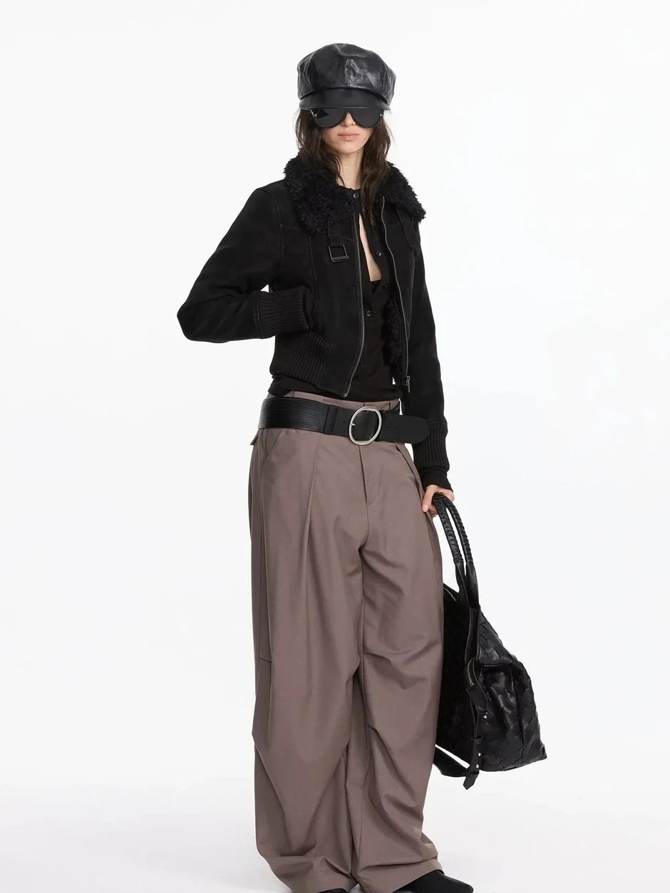 Contrast Rib Wool Blend Cropped Jacket