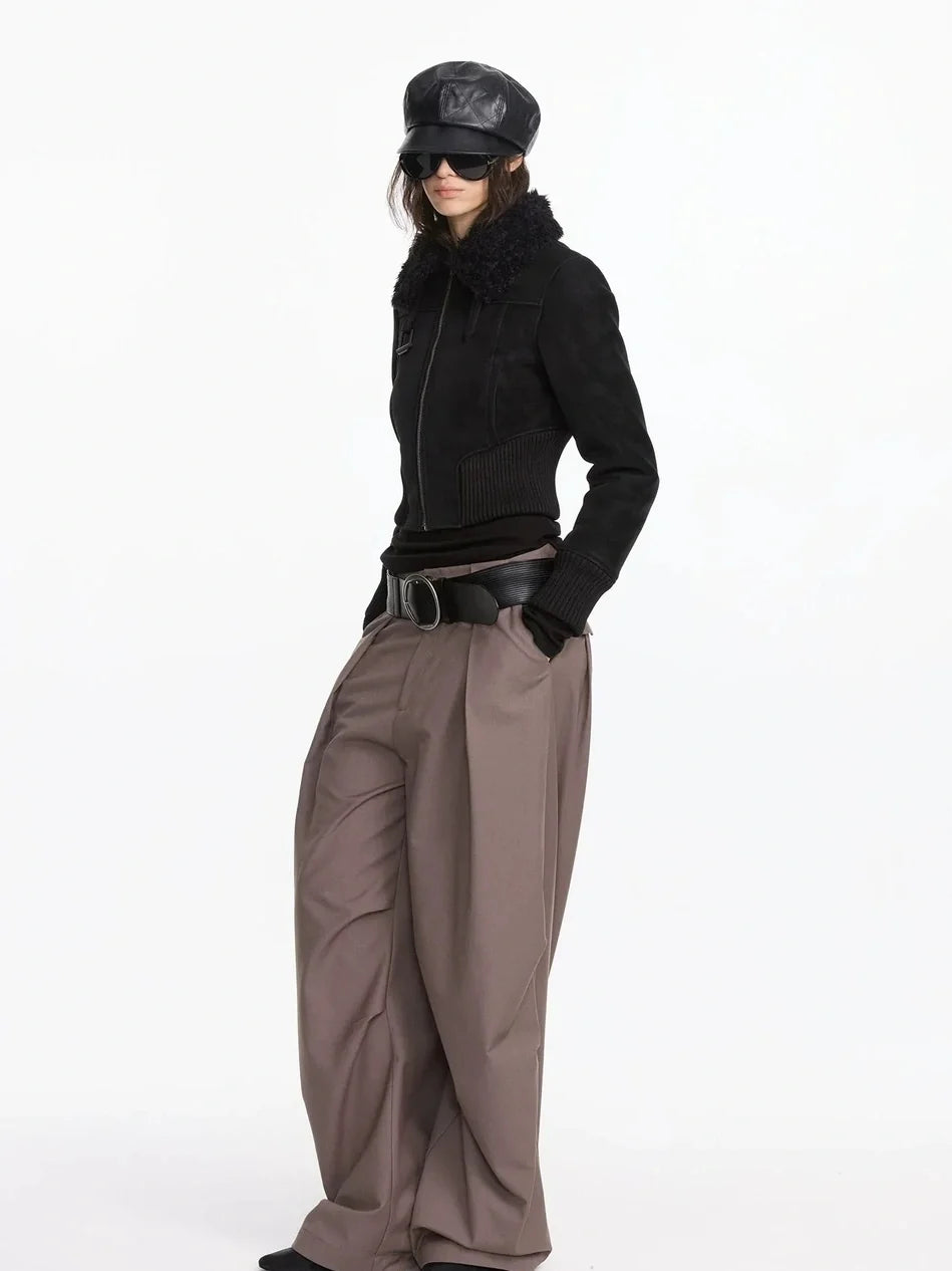 Contrast Rib Wool Blend Cropped Jacket