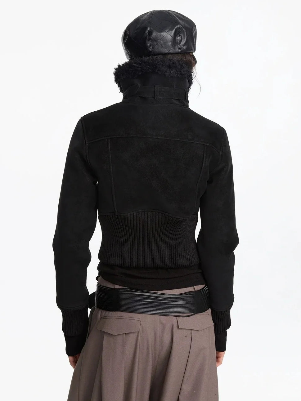 Contrast Rib Wool Blend Cropped Jacket