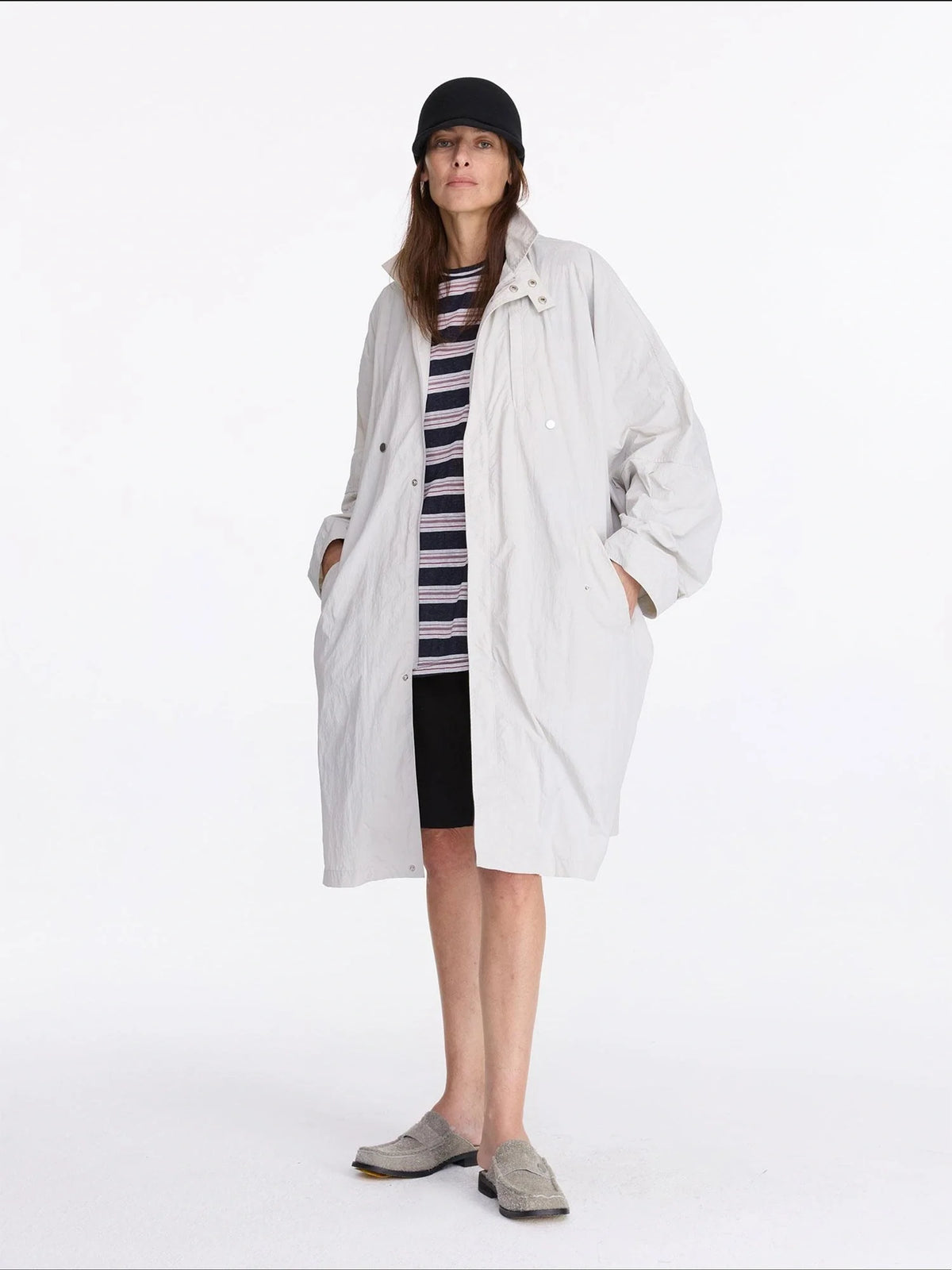 Convertible Nylon Trench Coat With Adjustable Length