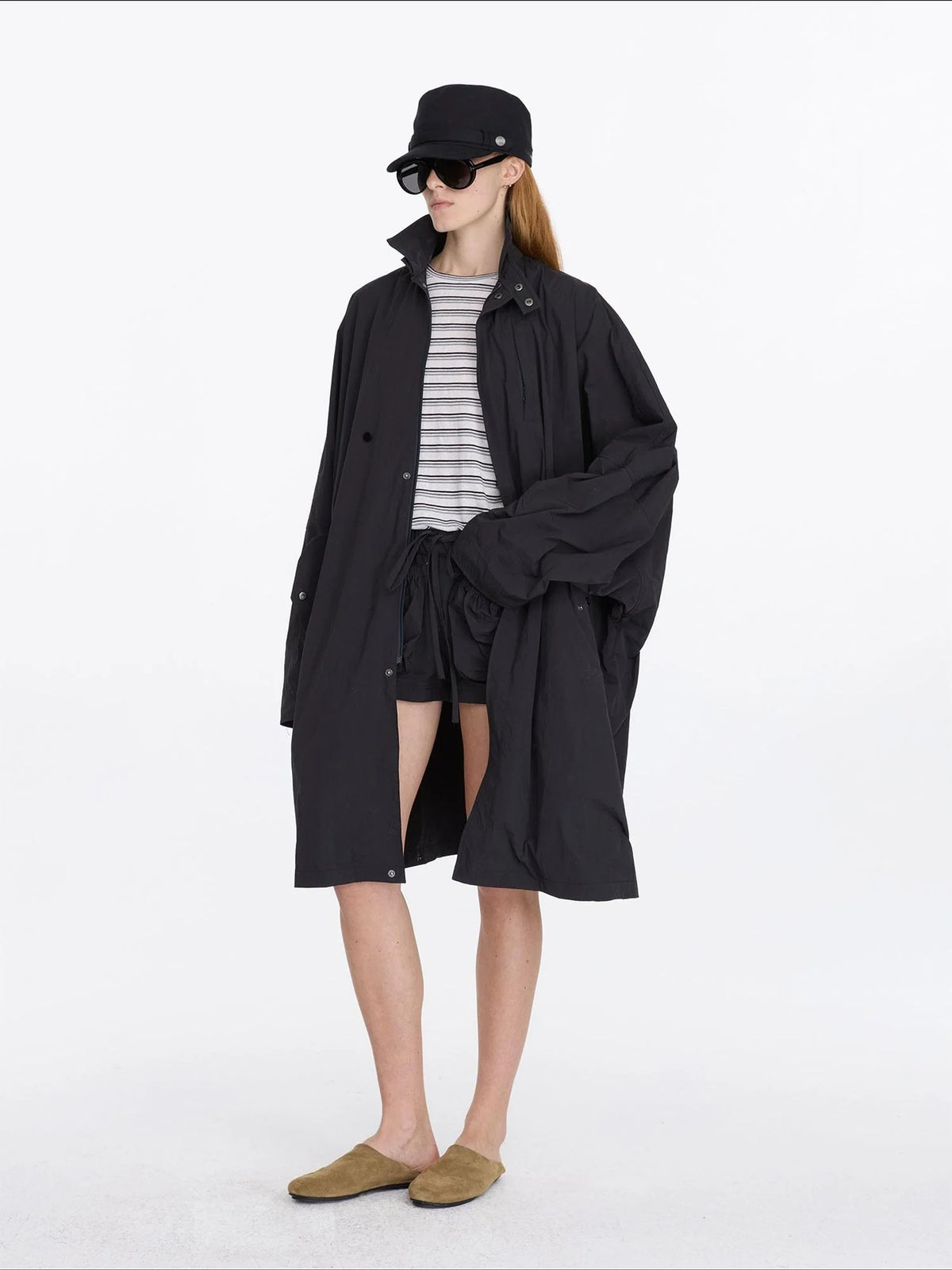 Convertible Nylon Trench Coat With Adjustable Length