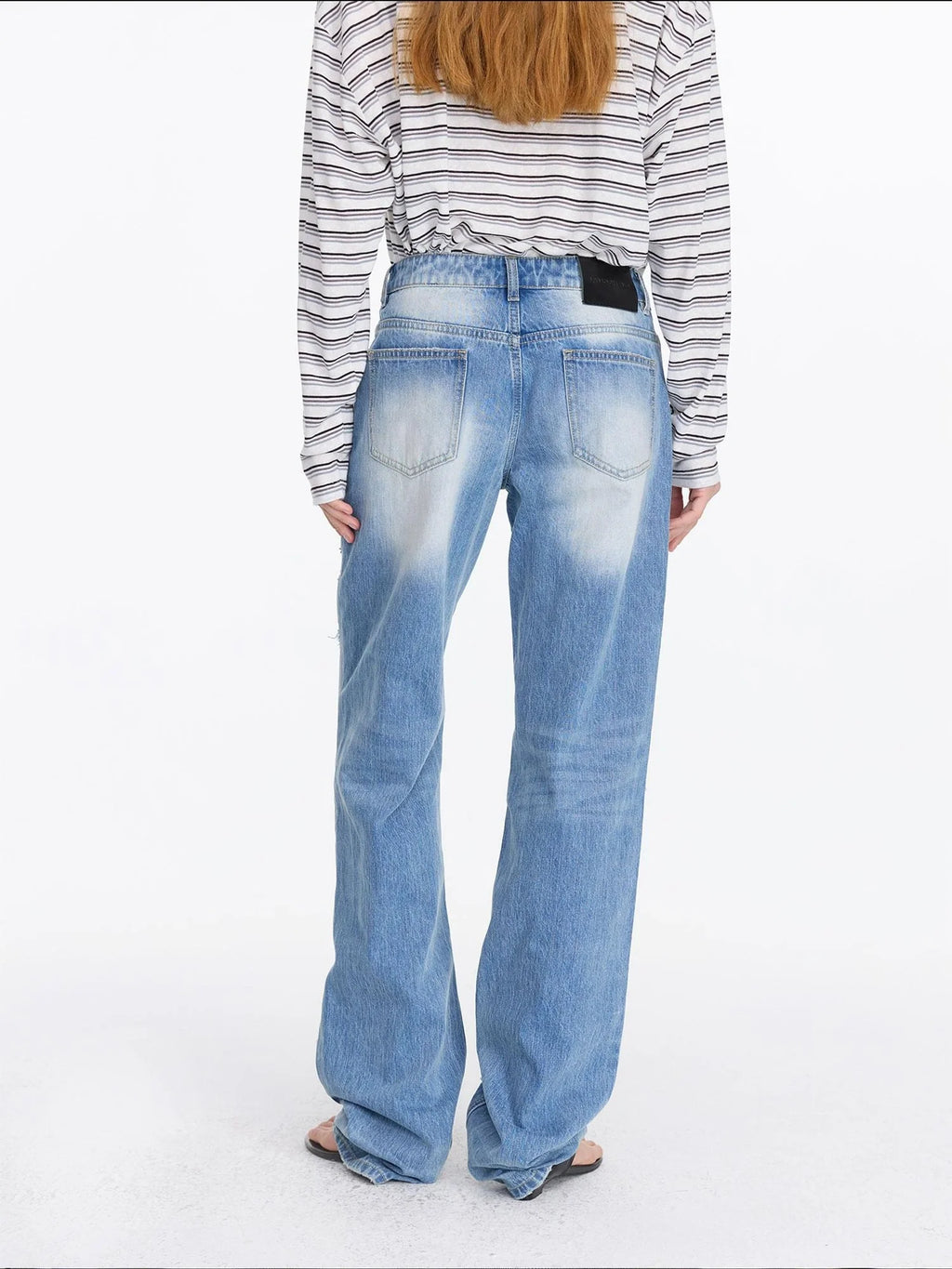 Distressed Light Blue High Waist Straight Leg Jeans