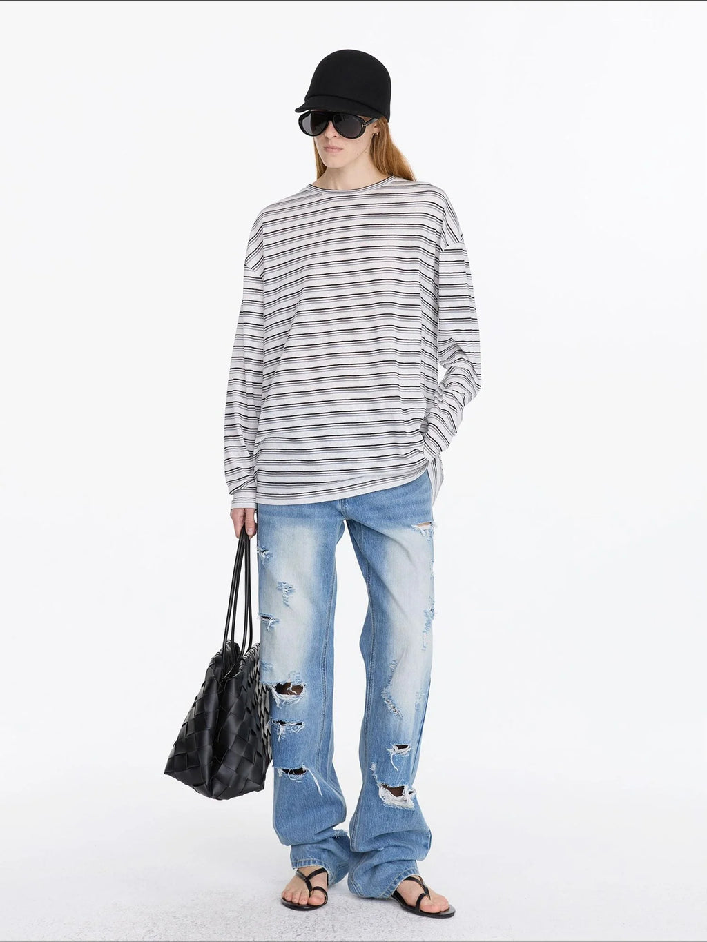 Distressed Light Blue High Waist Straight Leg Jeans