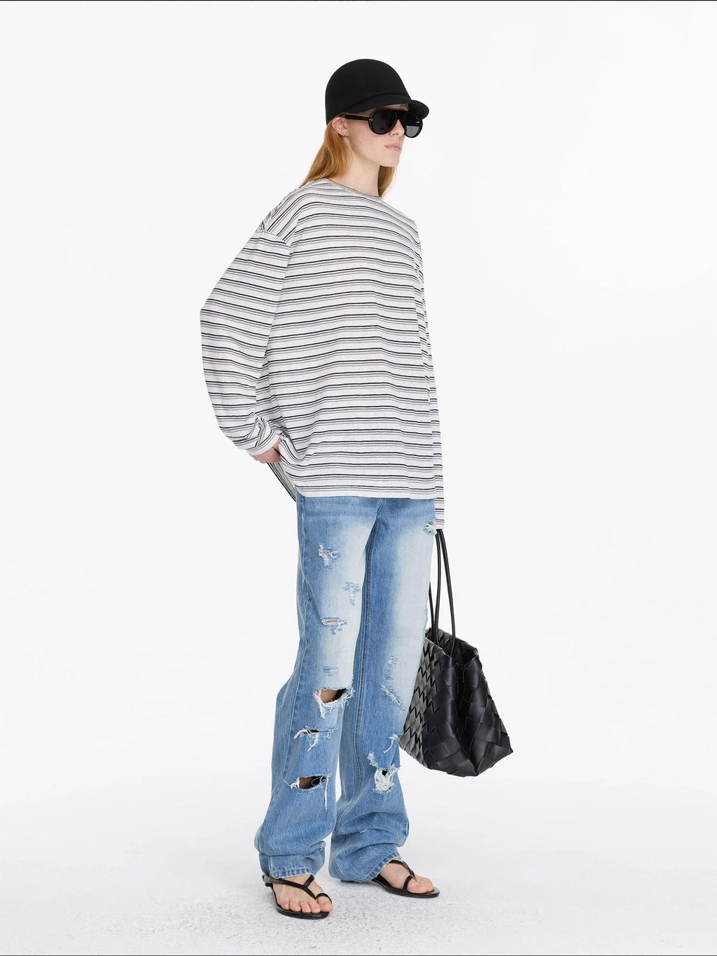 Distressed Light Blue High Waist Straight Leg Jeans