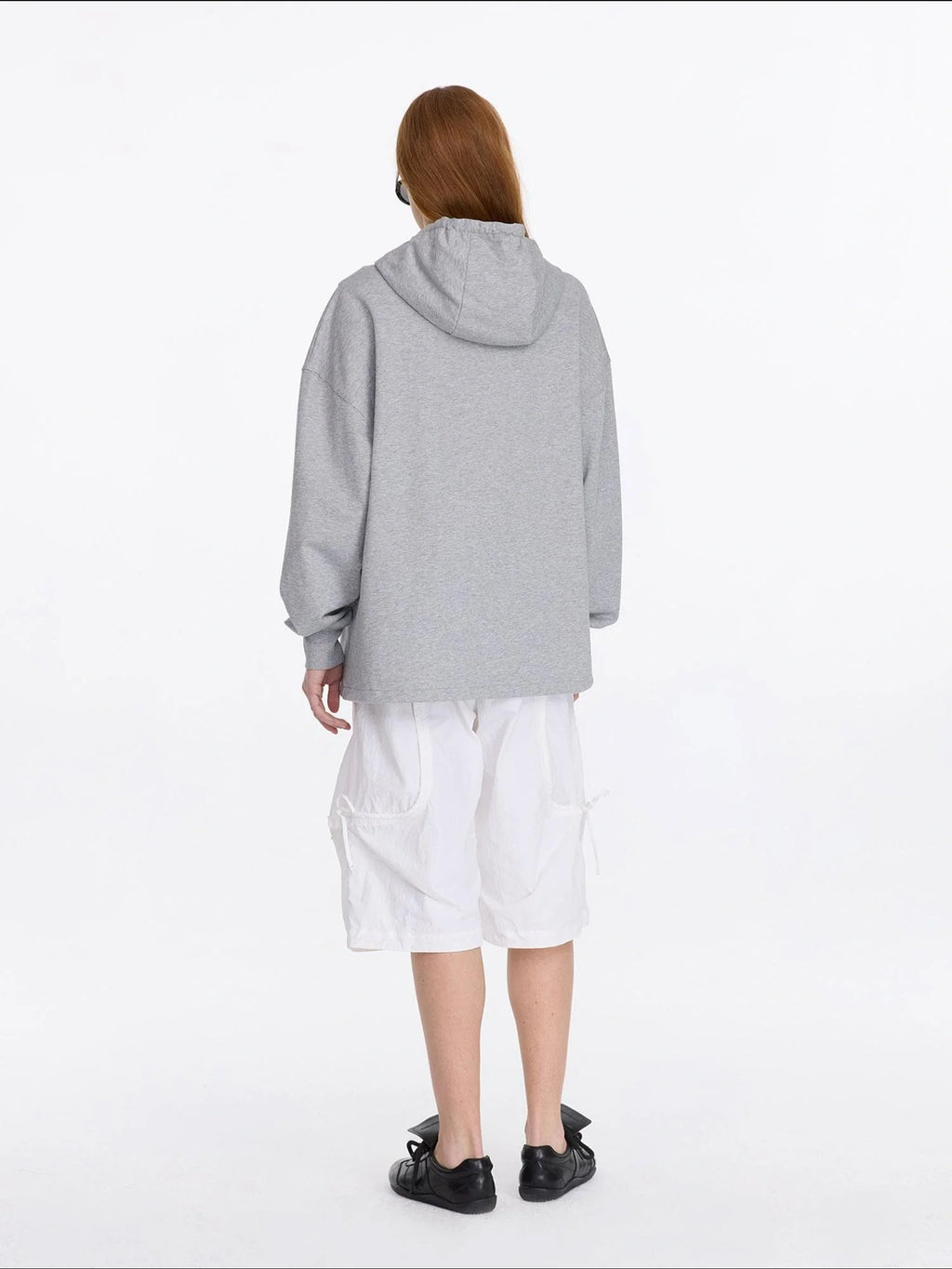 Drawstring Hooded Zip Up Knit Sweatshirt
