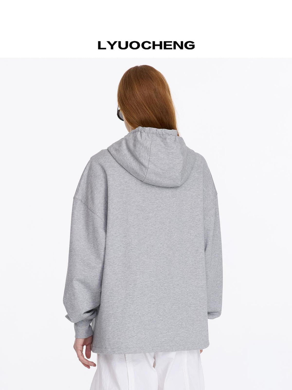 Drawstring Hooded Zip Up Knit Sweatshirt