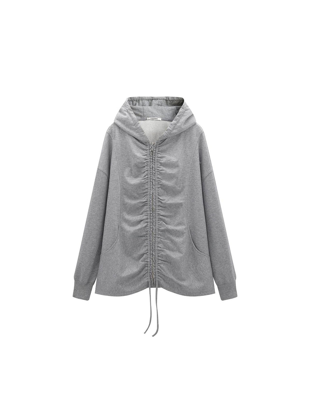 Drawstring Hooded Zip Up Knit Sweatshirt