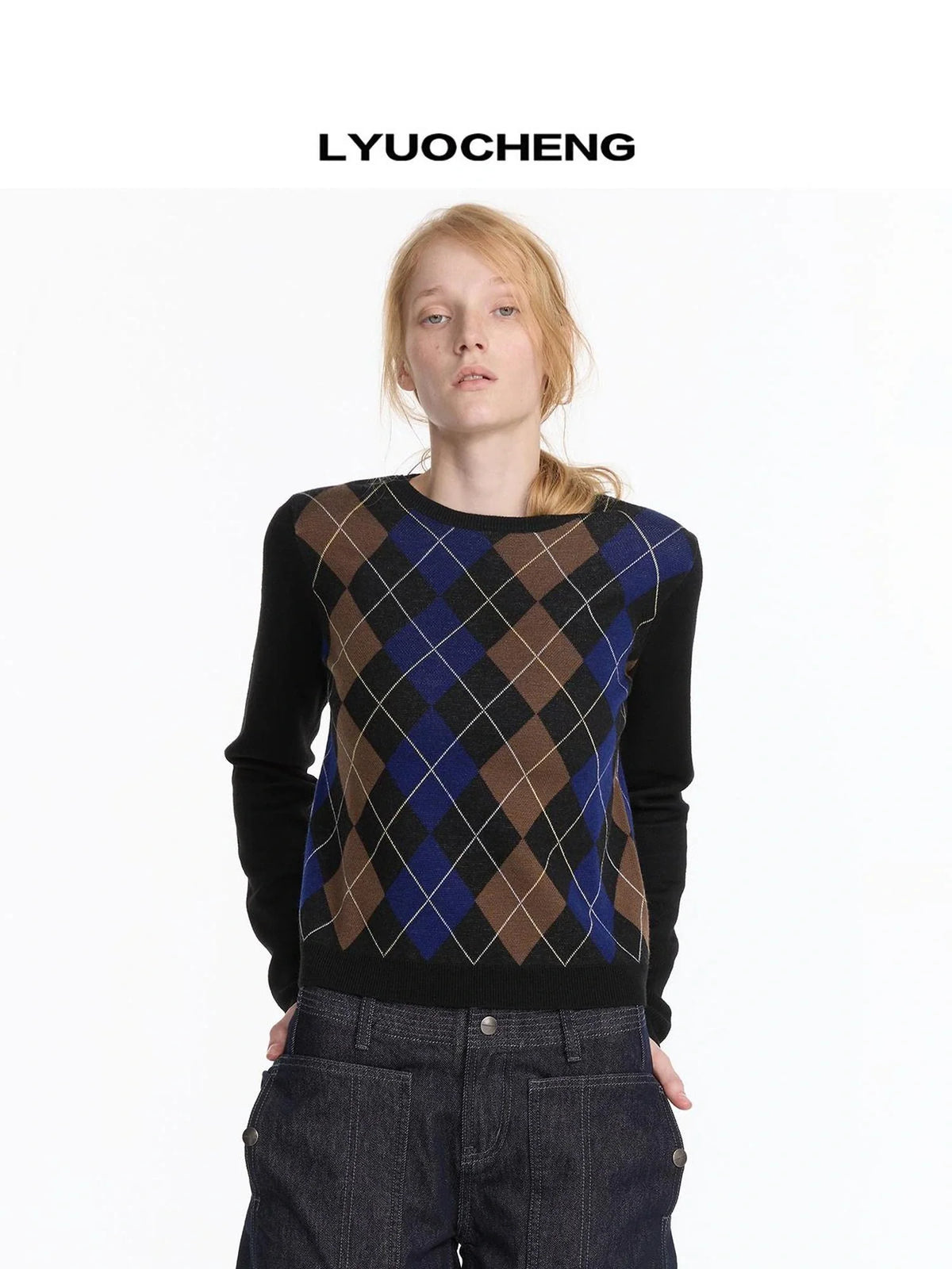 Early Autumn Argyle Knit V-neck Sweater