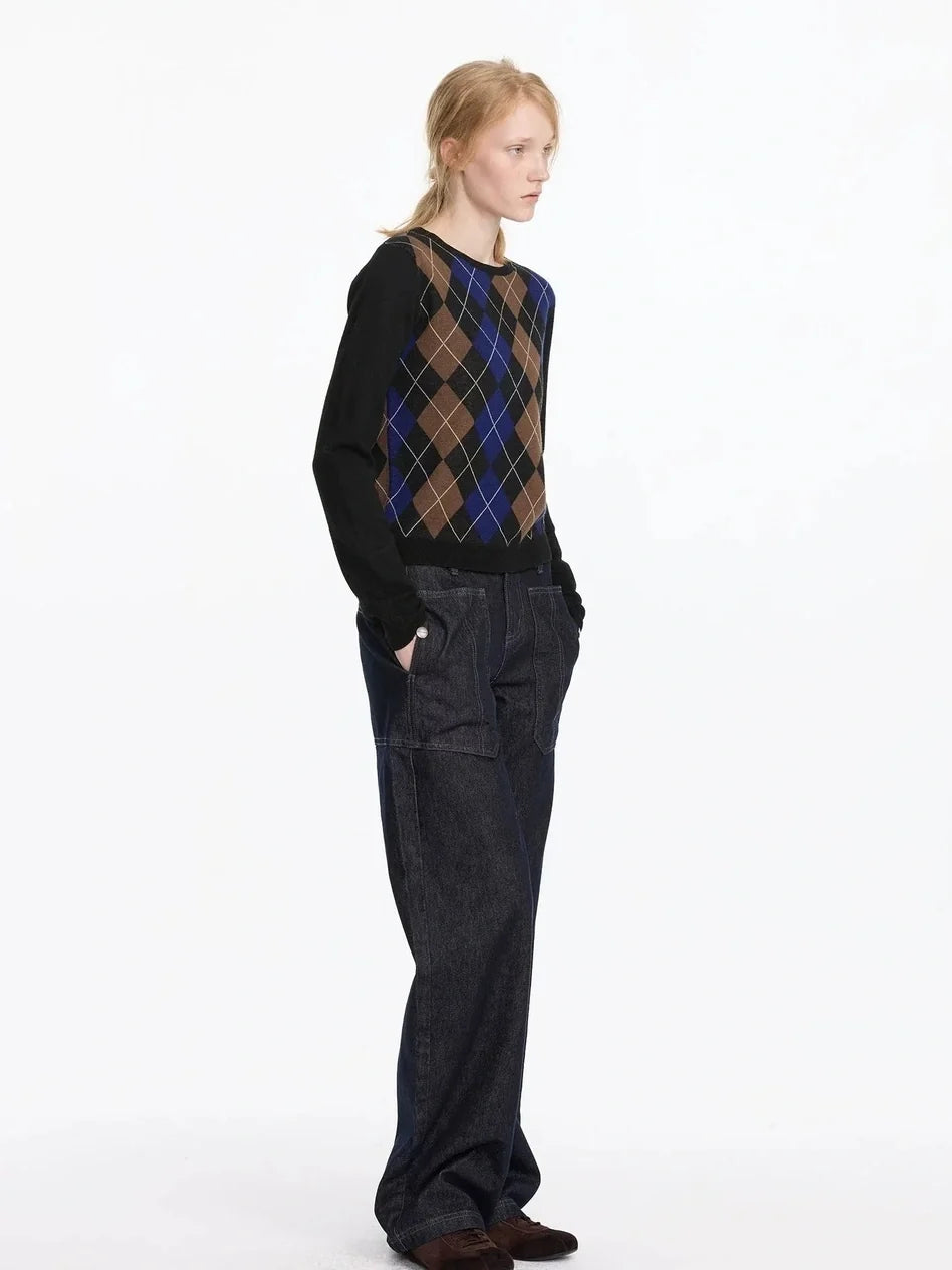 Early Autumn Argyle Knit V-neck Sweater