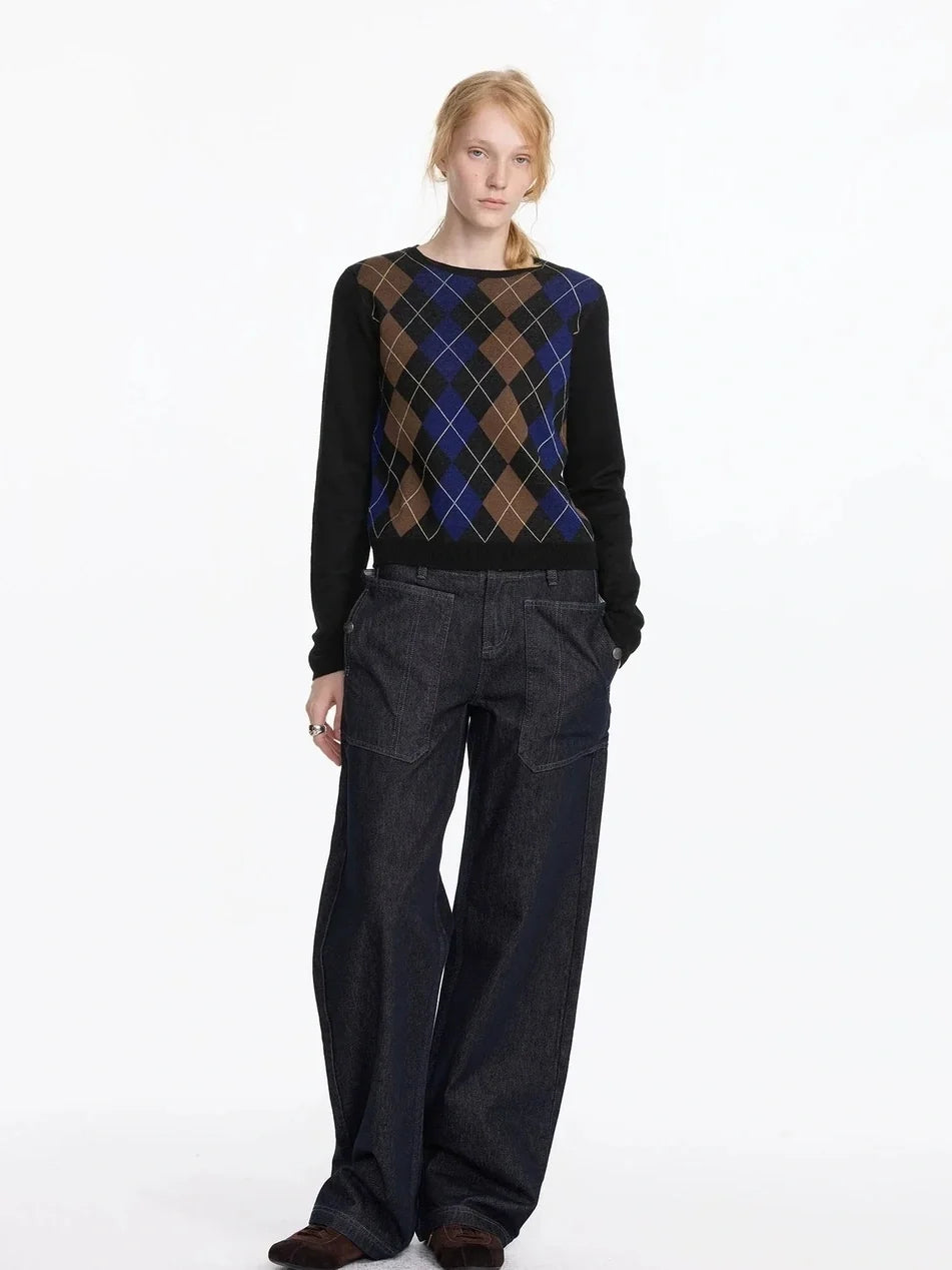 Early Autumn Argyle Knit V-neck Sweater