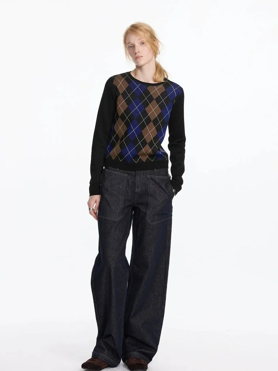 Early Autumn Argyle Knit V-neck Sweater