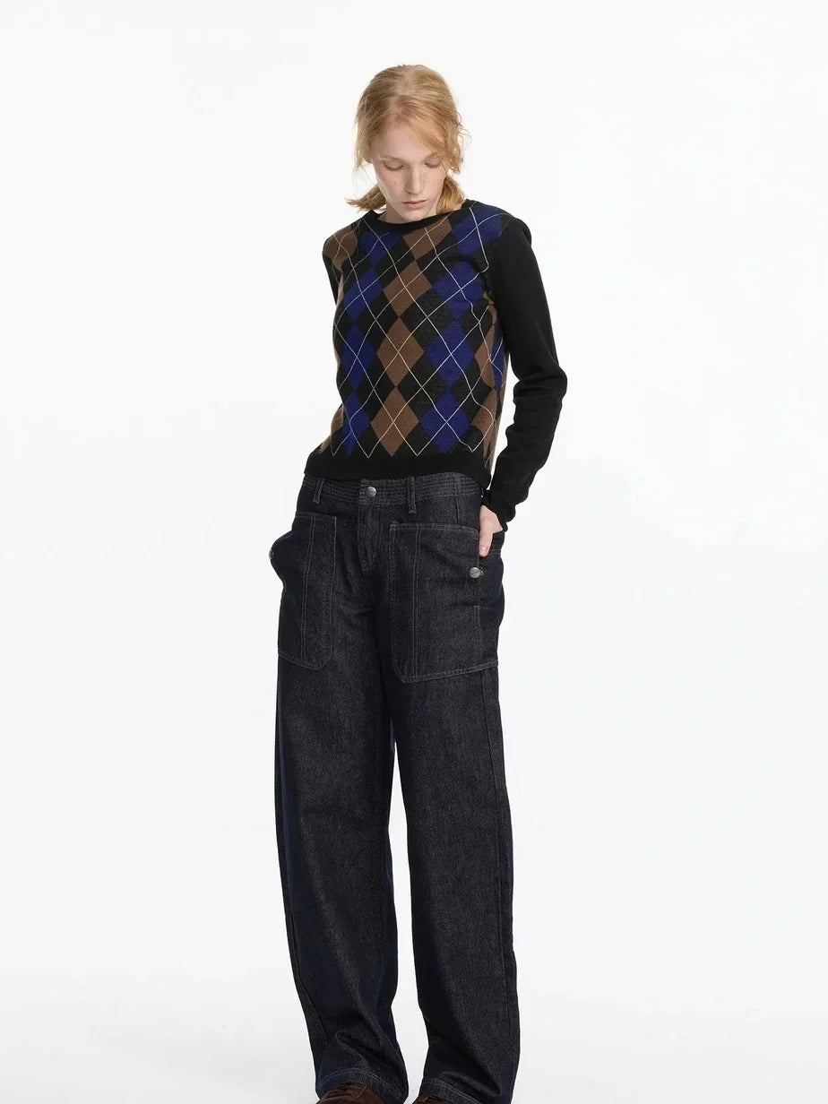 Early Autumn Argyle Knit V-neck Sweater