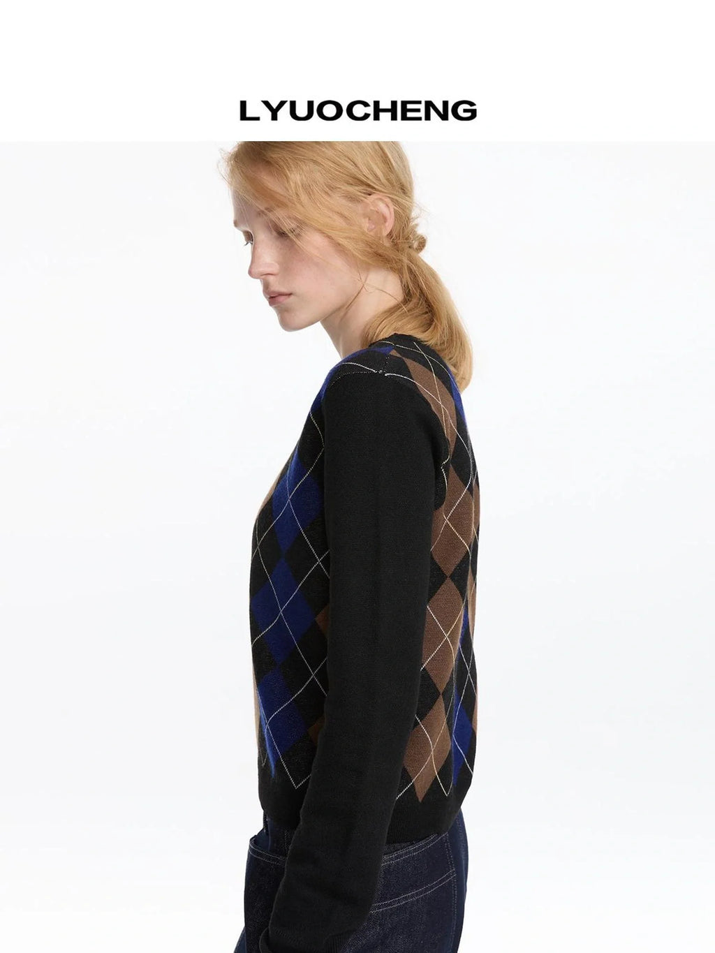 Early Autumn Argyle Knit V-neck Sweater