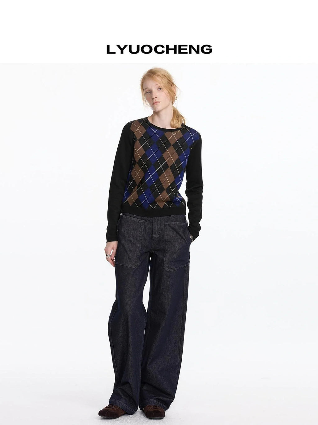 Early Autumn Argyle Knit V-neck Sweater