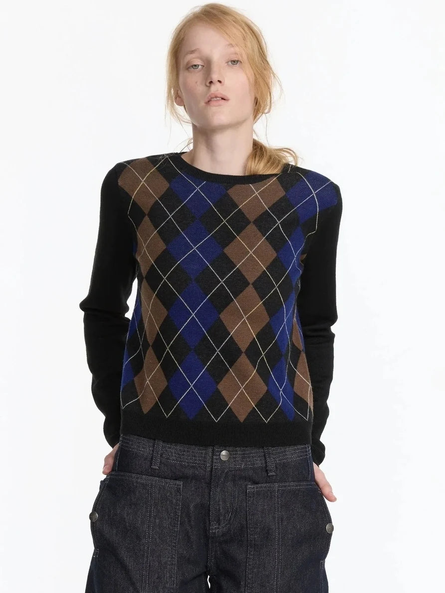 Early Autumn Argyle Knit V-neck Sweater