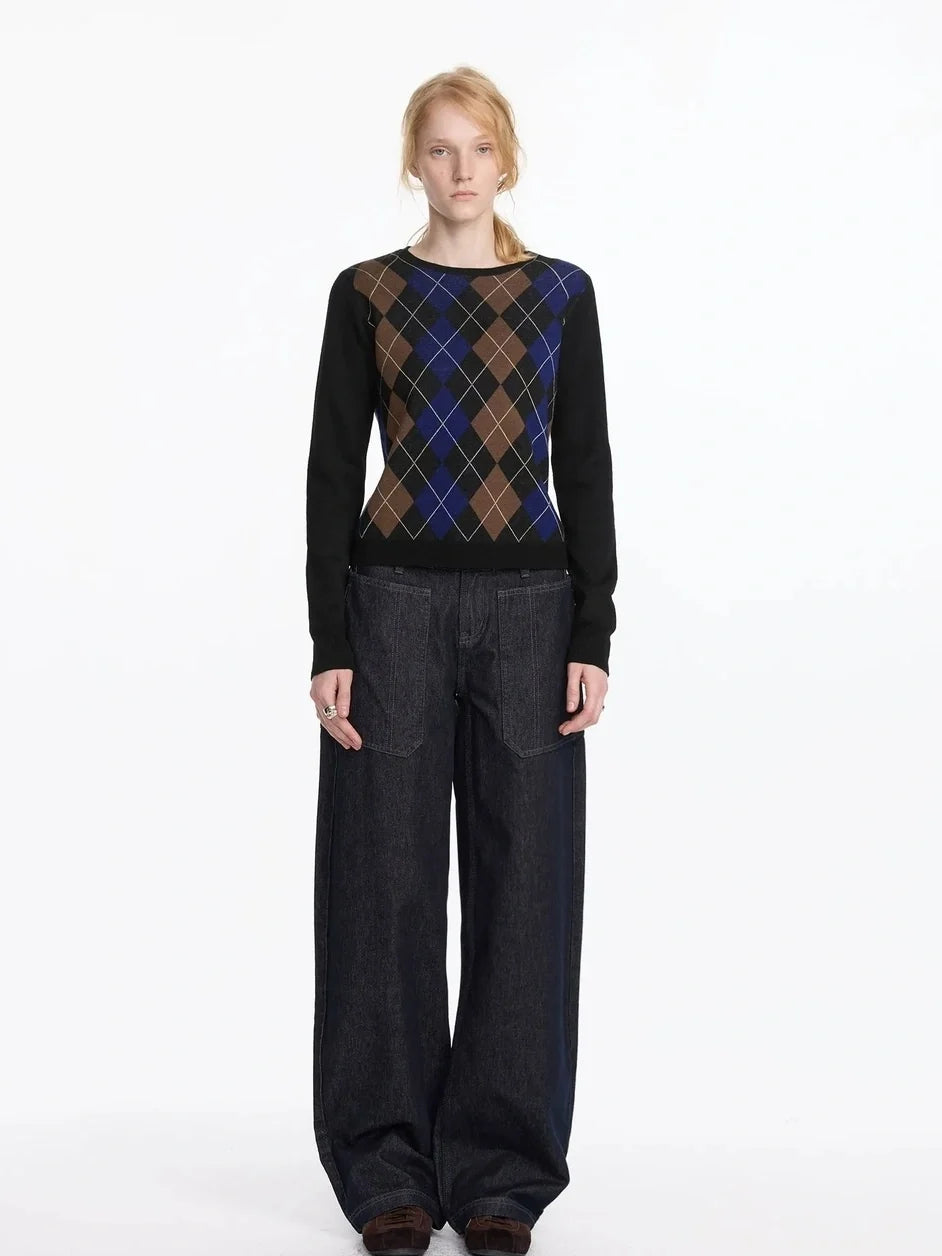 Early Autumn Argyle Knit V-neck Sweater