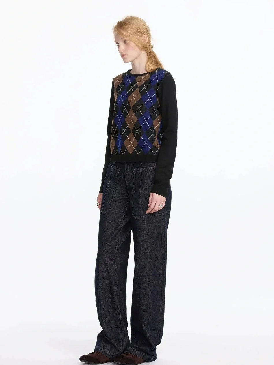Early Autumn Argyle Knit V-neck Sweater