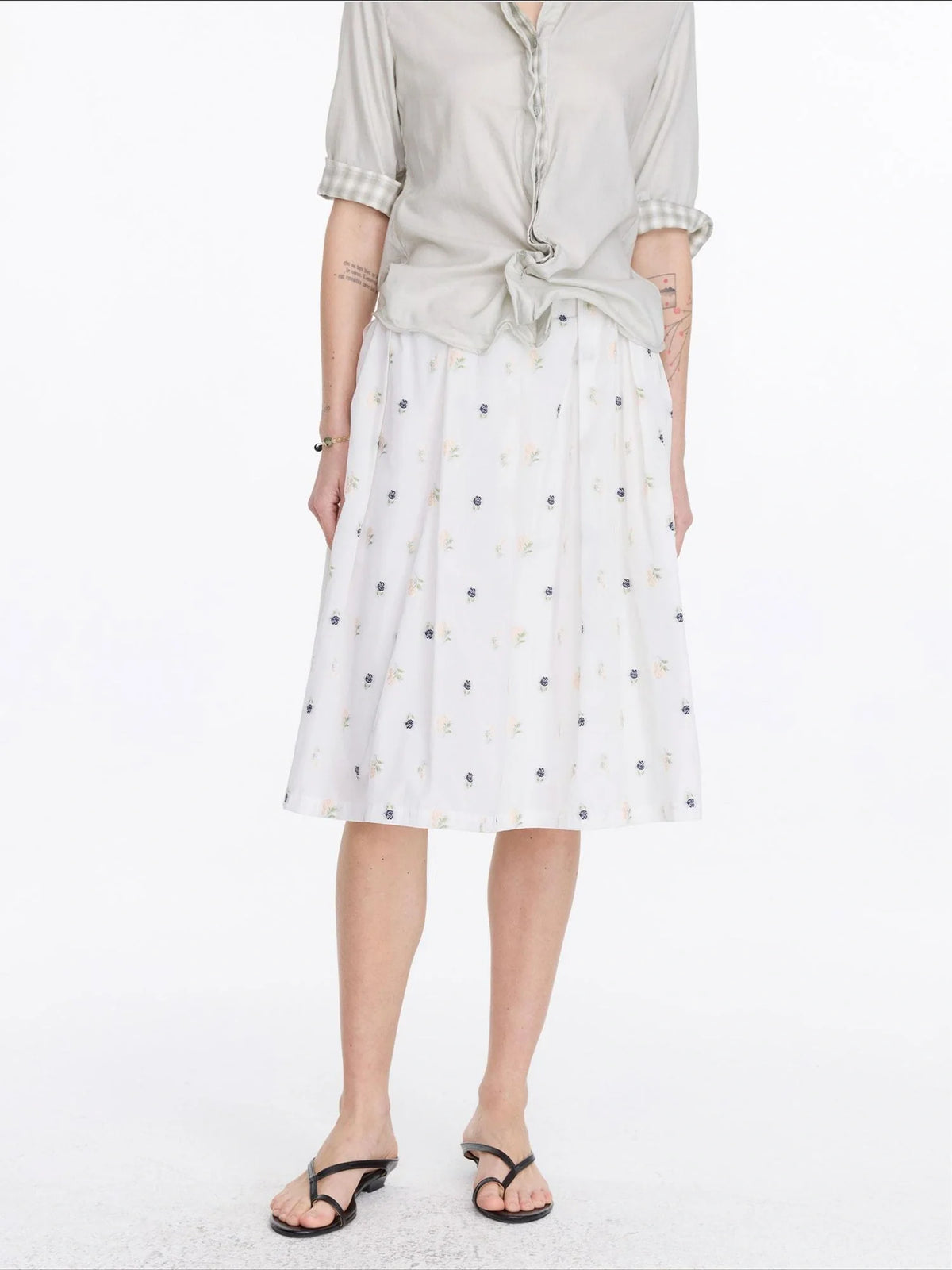 Floral Embroidered A Line Skirt