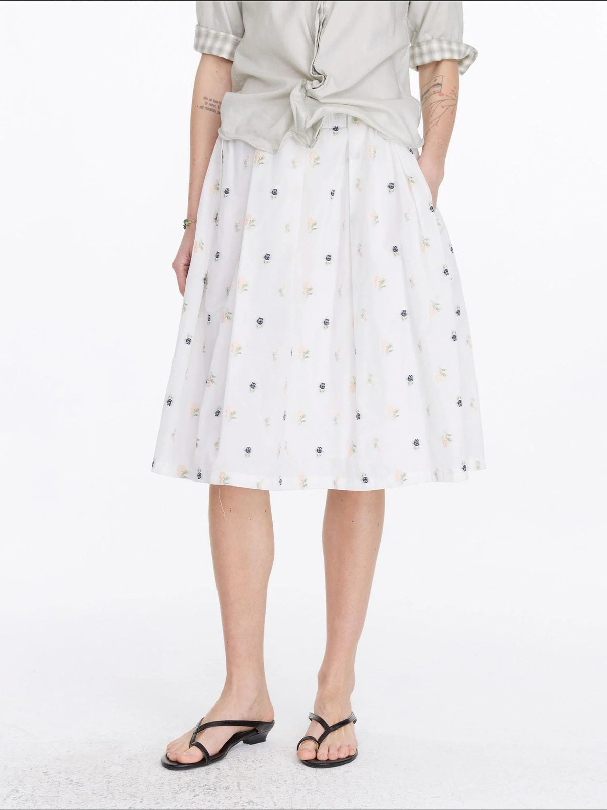 Floral Embroidered A Line Skirt