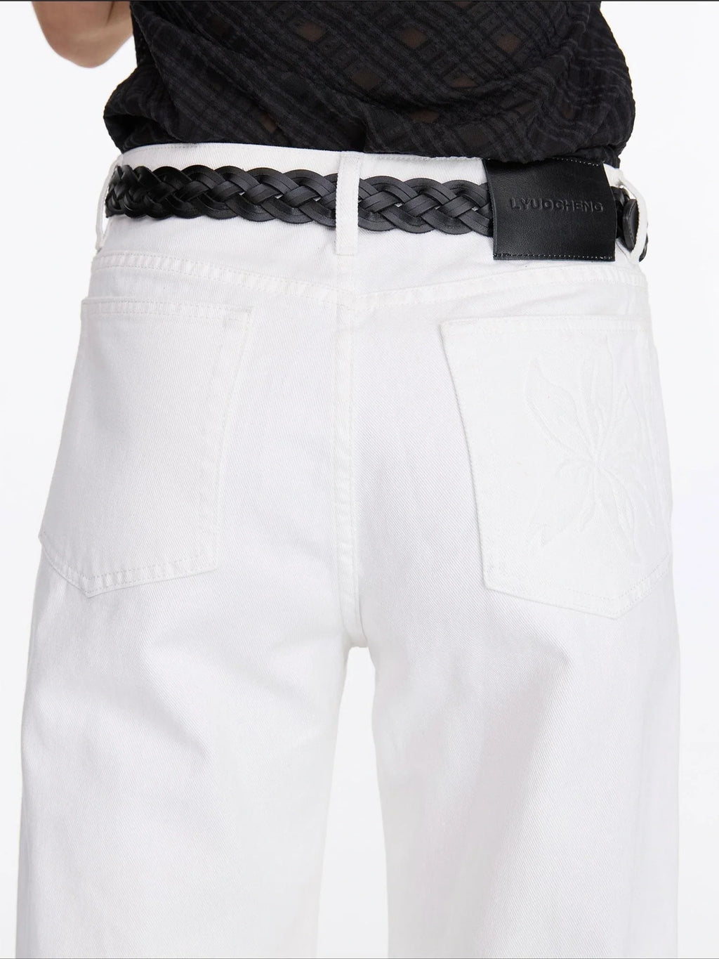 Floral Print White Straight Leg Jeans