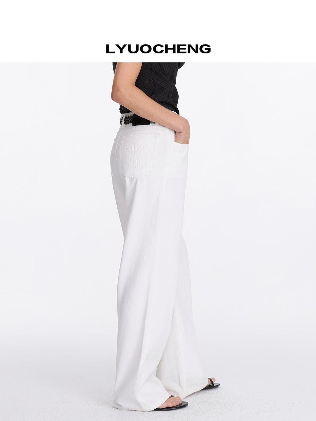 Floral Print White Straight Leg Jeans