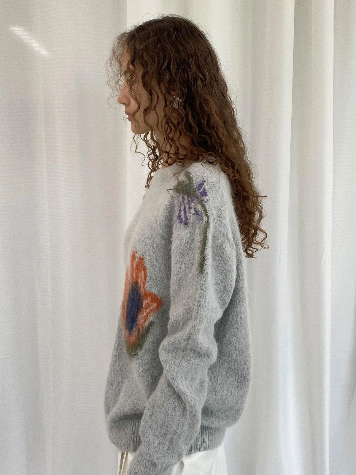 Grey Floral Knit Sweater