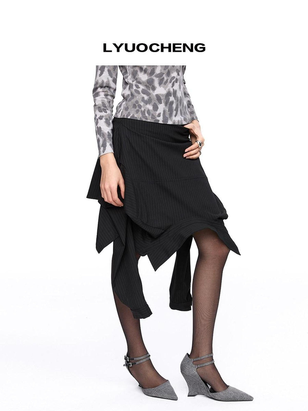 Inverted Stripe 3 Way Shirt A Line Polyester Blend Casual Mini Dress