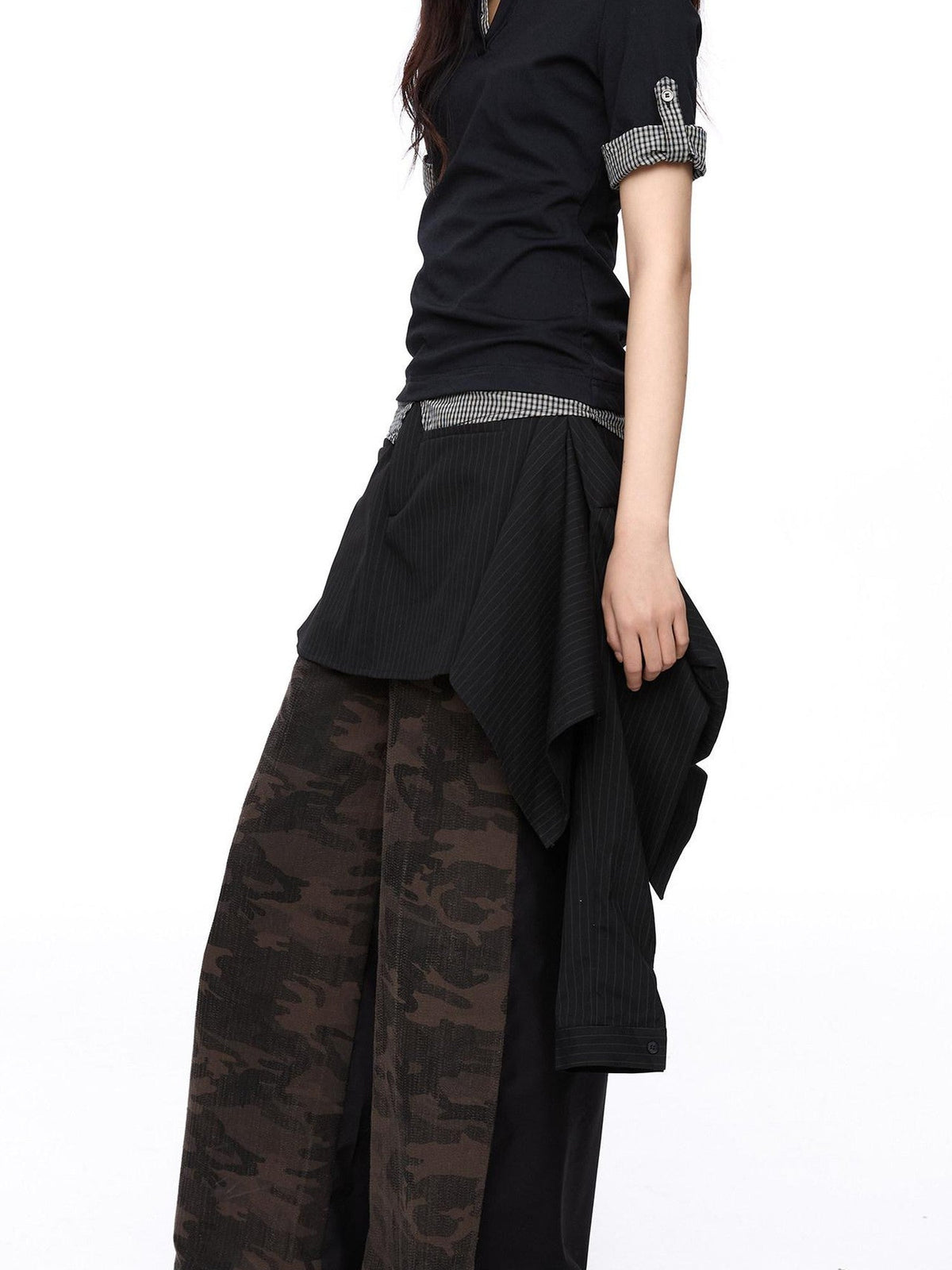 Inverted Stripe 3 Way Shirt A Line Polyester Blend Casual Mini Dress