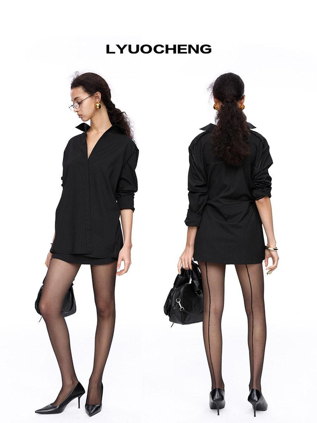 Inverted Stripe 3 Way Shirt A Line Polyester Blend Casual Mini Dress