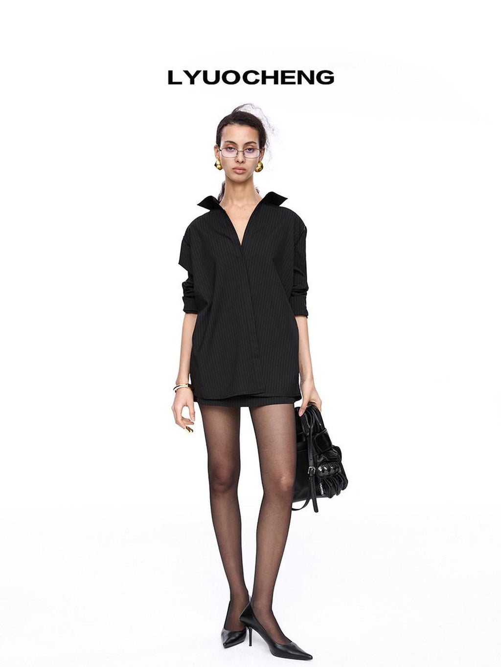 Inverted Stripe 3 Way Shirt A Line Polyester Blend Casual Mini Dress