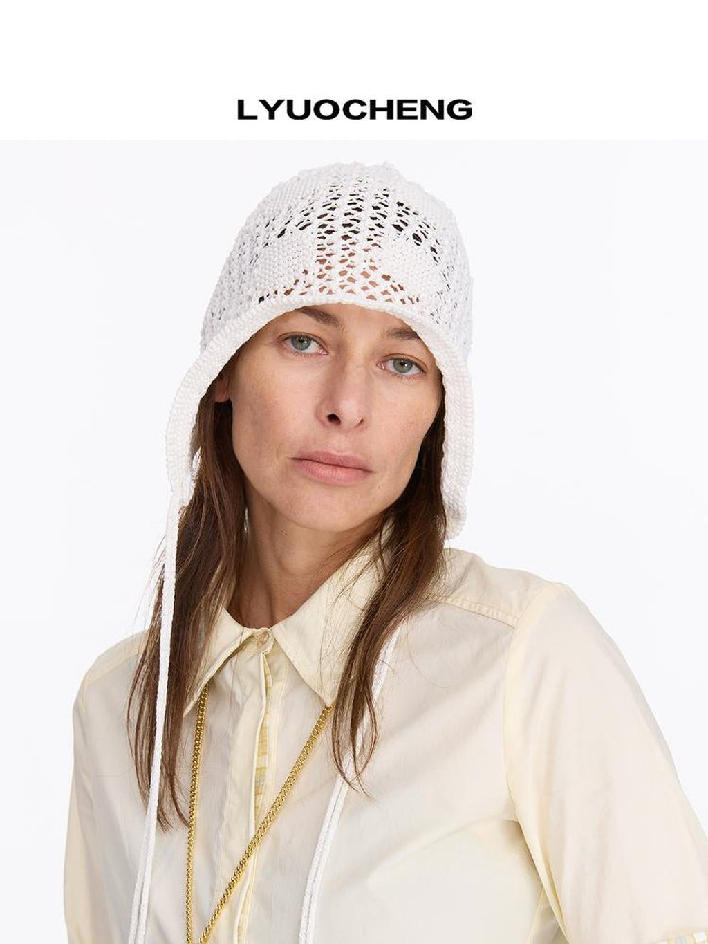 Knitted Mesh Bucket Hat With Drawstring