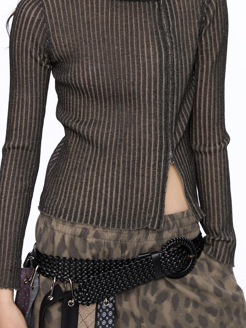 Light Grey Asymmetric Zip Large Lapel Slim Fit Women's Viscose Cardigans
