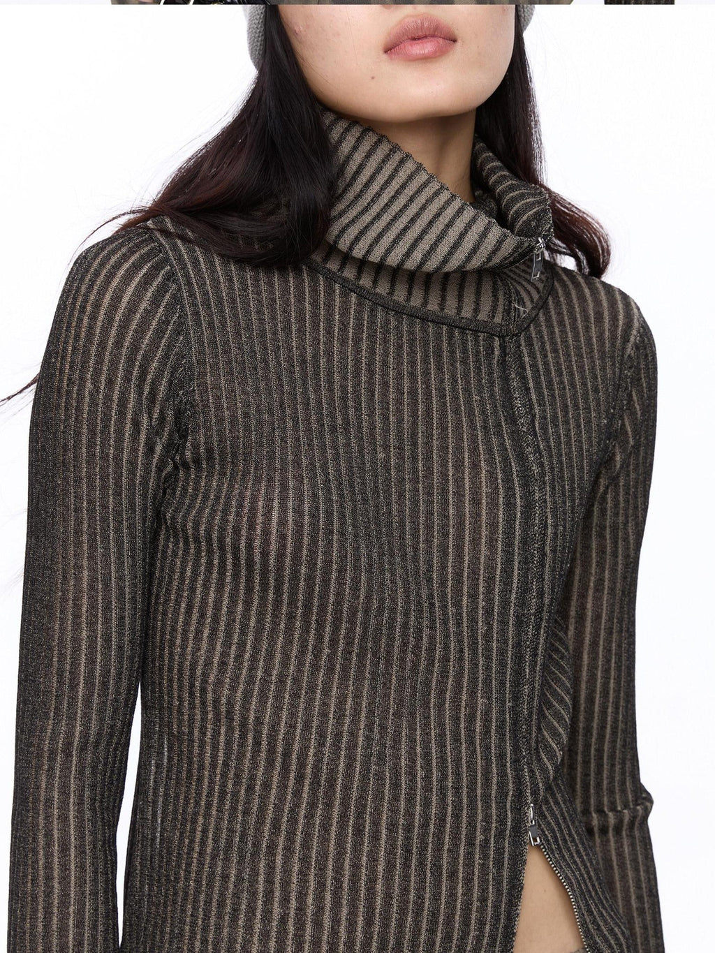 Light Grey Asymmetric Zip Large Lapel Slim Fit Women's Viscose Cardigans