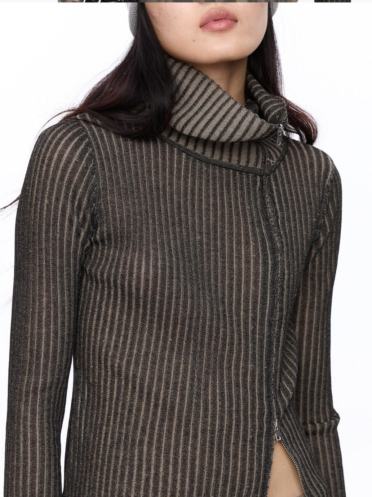 Light Grey Asymmetric Zip Large Lapel Slim Fit Women's Viscose Cardigans