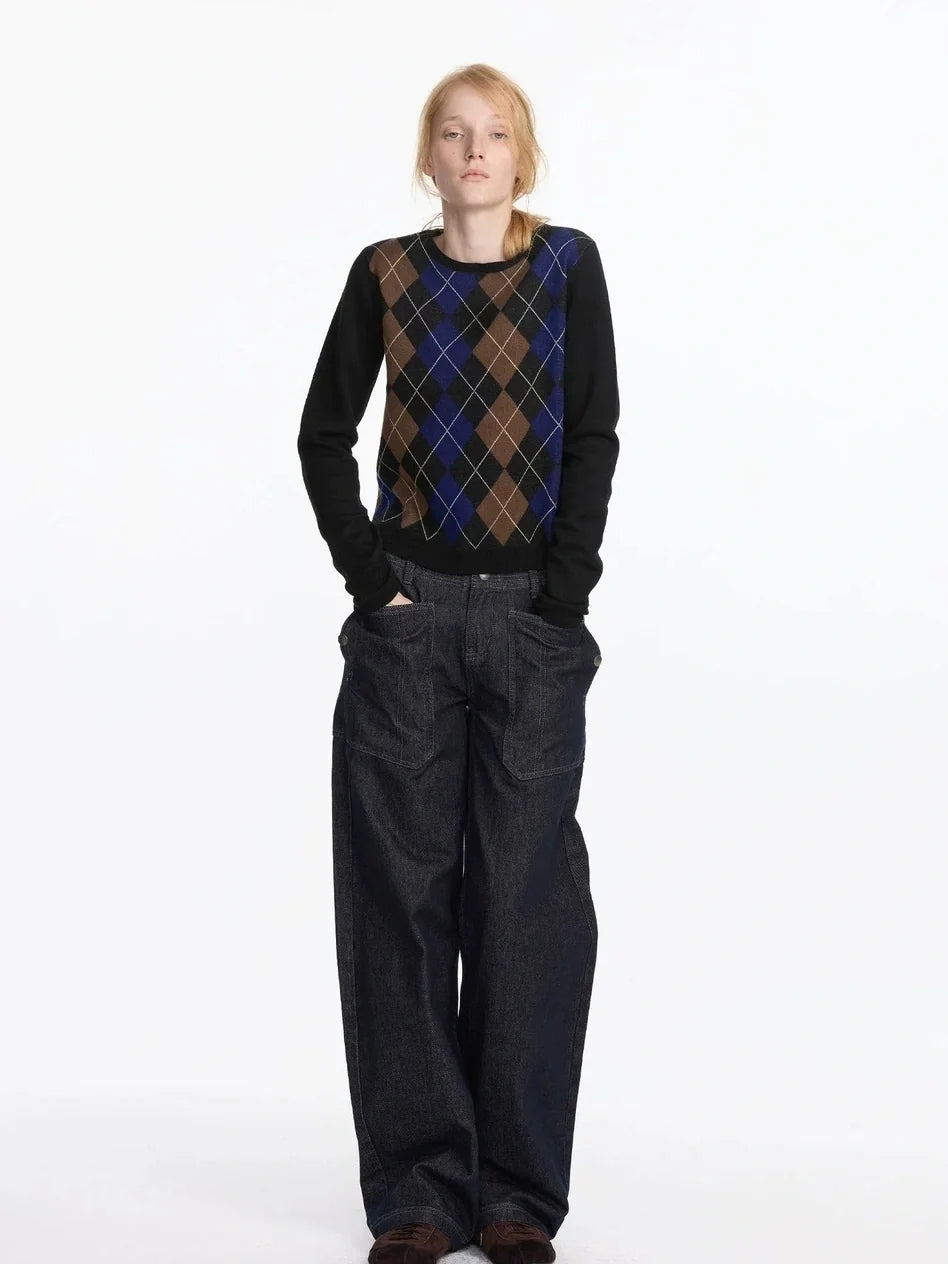Low Rise Baggy Pocket Jeans With Sword Cut