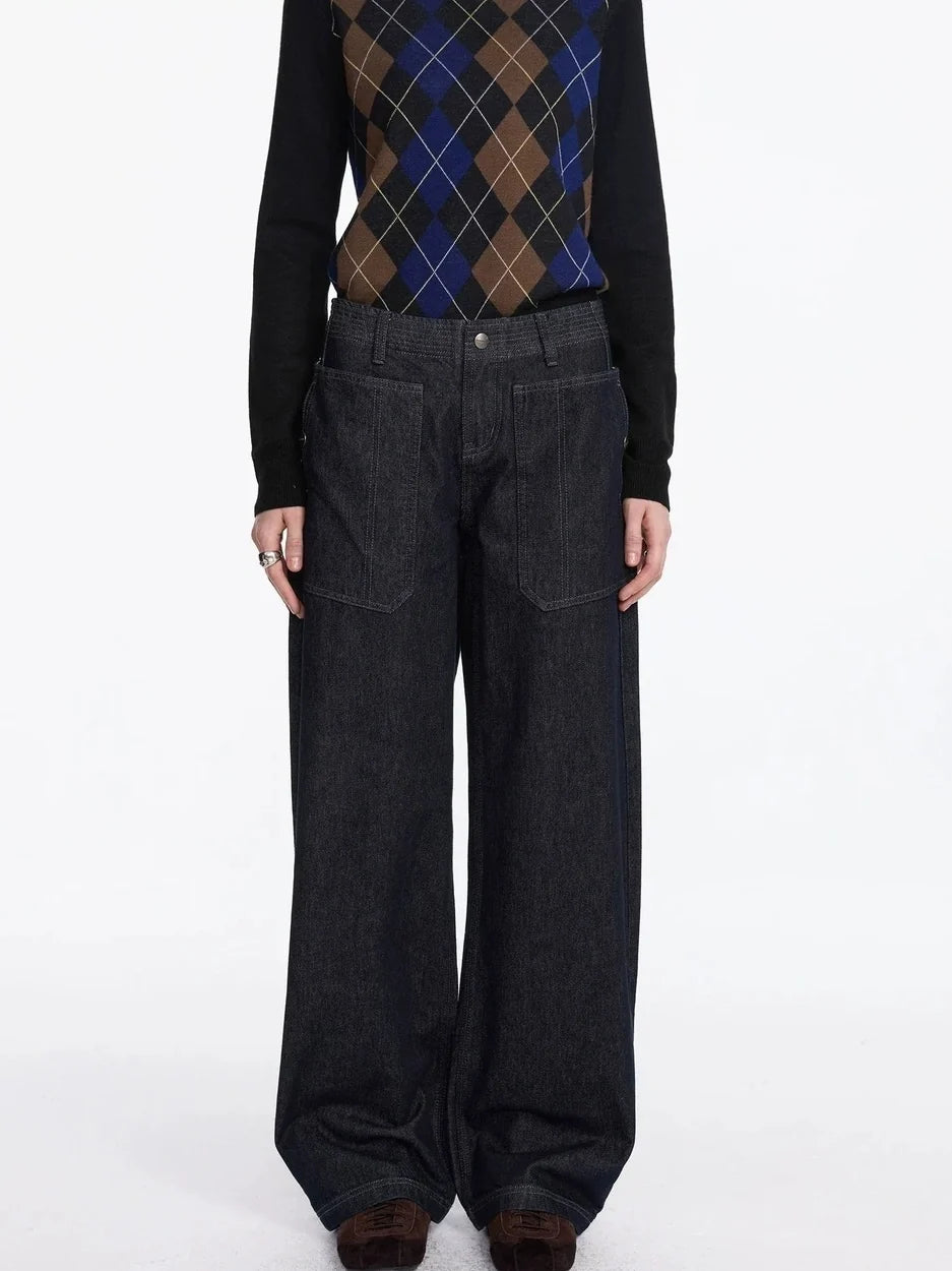 Low Rise Baggy Pocket Jeans With Sword Cut