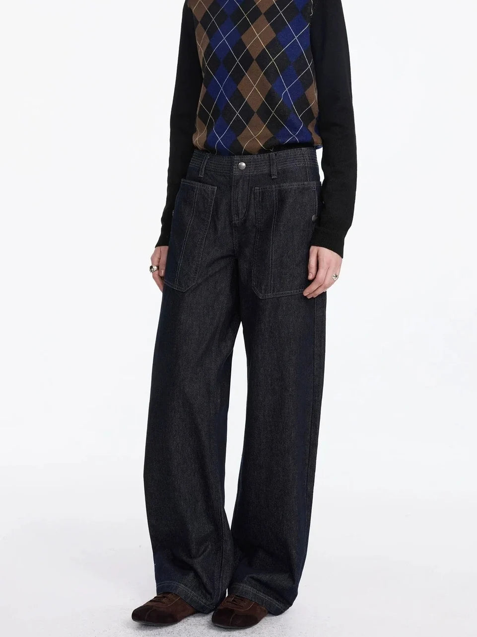Low Rise Baggy Pocket Jeans With Sword Cut