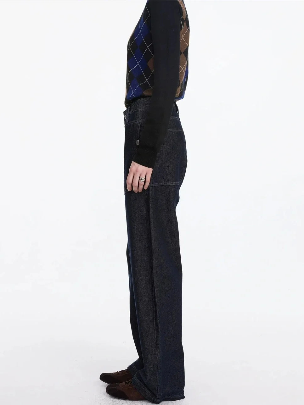 Low Rise Baggy Pocket Jeans With Sword Cut