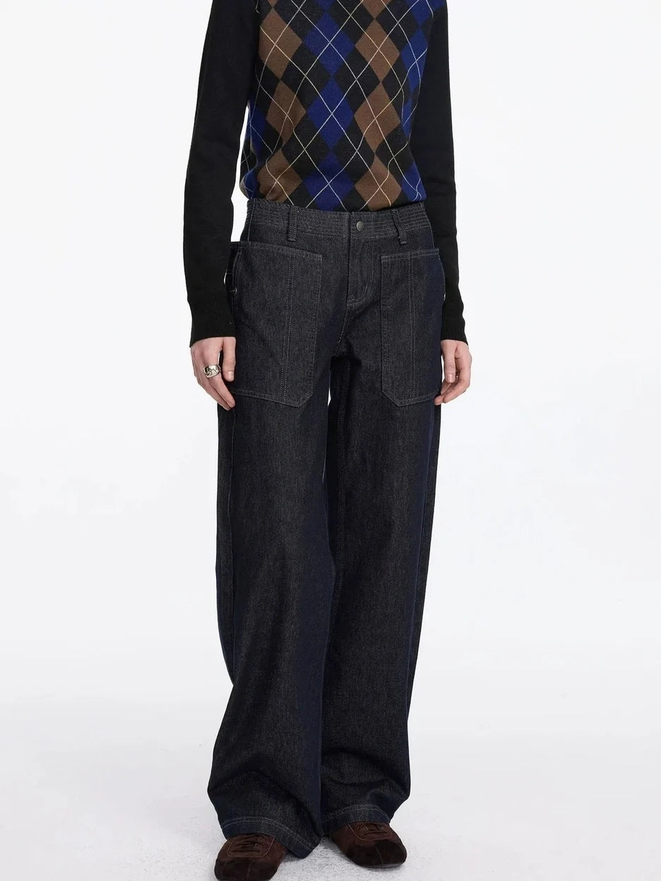 Low Rise Baggy Pocket Jeans With Sword Cut