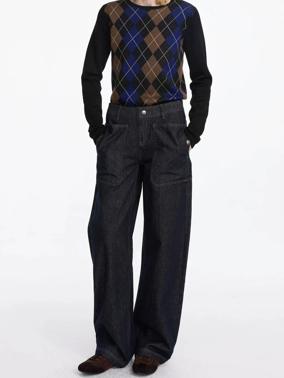 Low Rise Baggy Pocket Jeans With Sword Cut