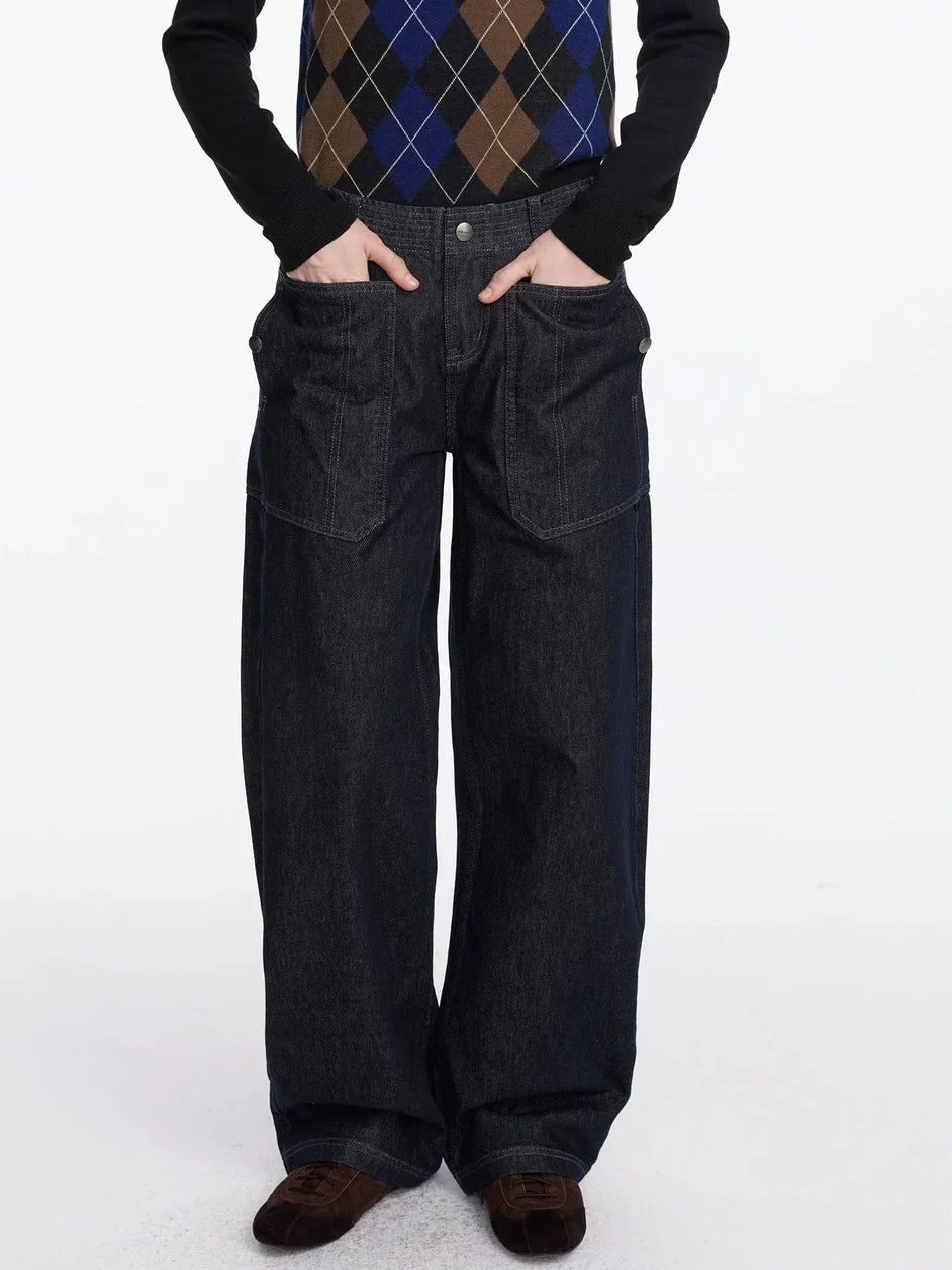 Low Rise Baggy Pocket Jeans With Sword Cut
