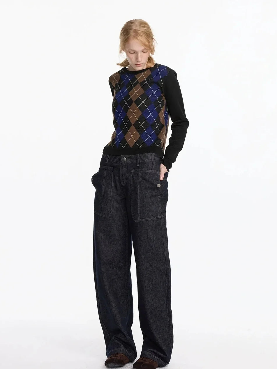 Low Rise Baggy Pocket Jeans With Sword Cut