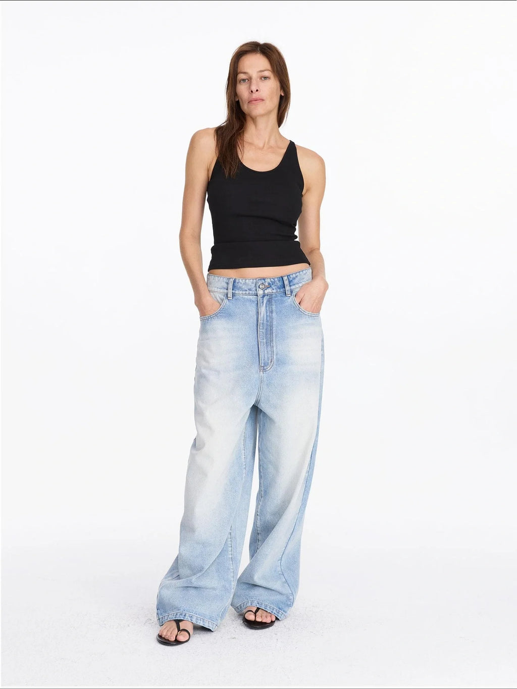 Low Rise Ice Blue Washed Straight Leg Jeans