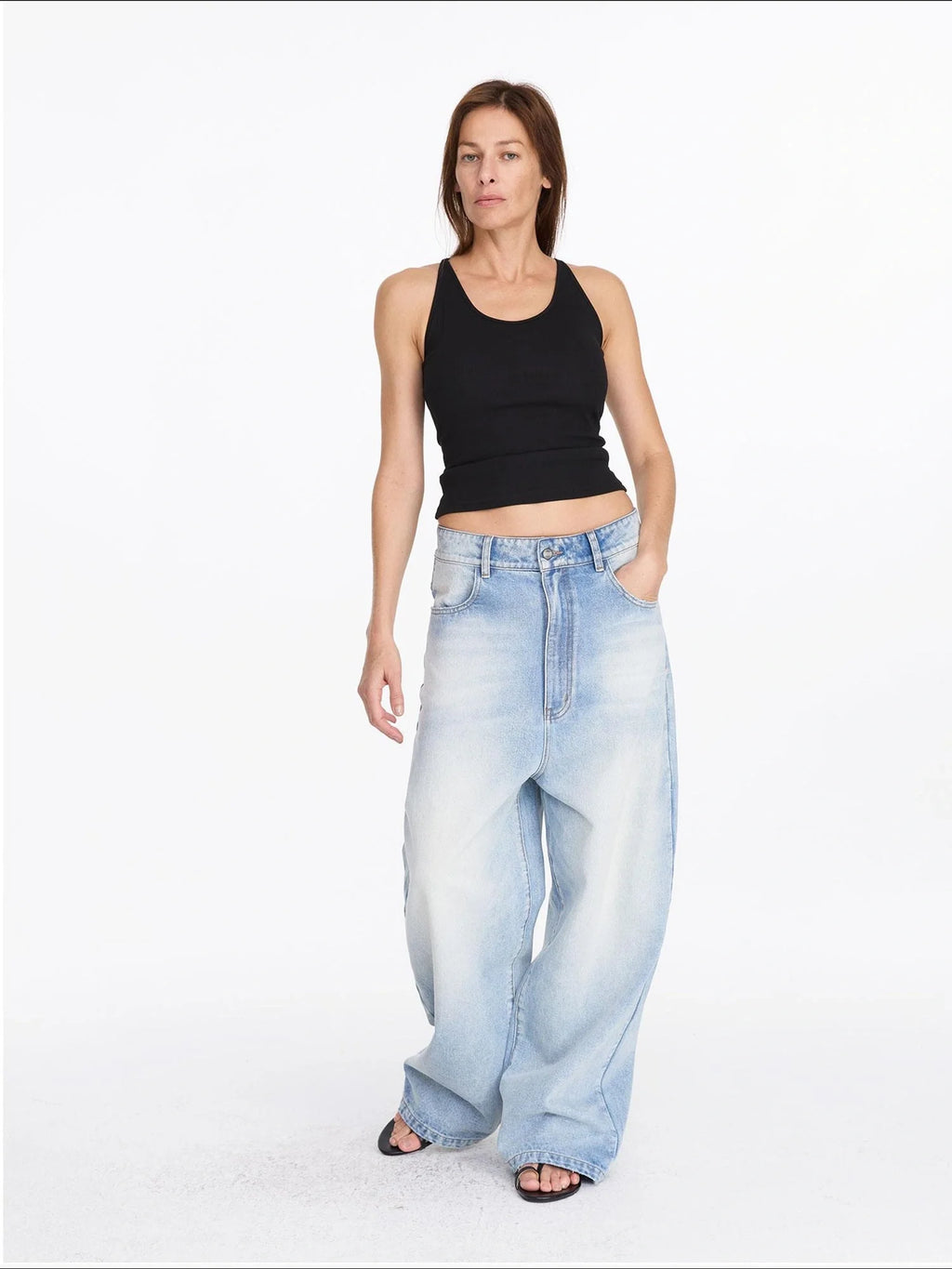 Low Rise Ice Blue Washed Straight Leg Jeans