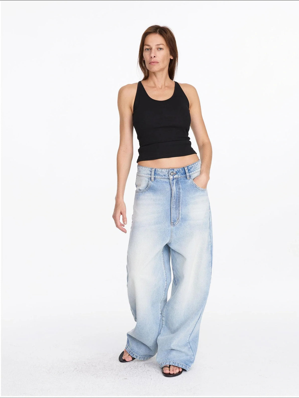 Low Rise Ice Blue Washed Straight Leg Jeans